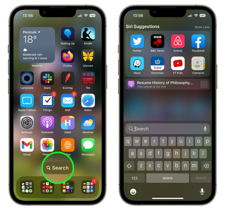 夏县苹果手机维修分享升级到 iOS 16 后，如何删除主屏幕上的搜索按钮 