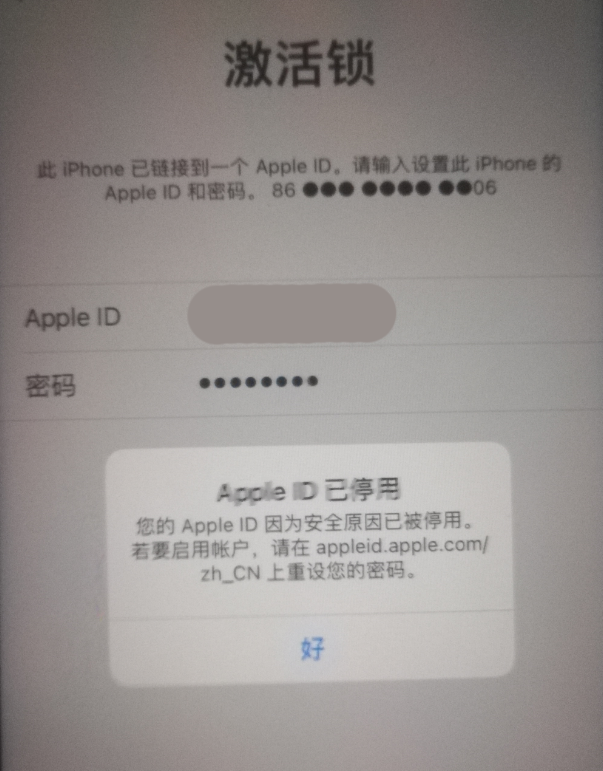 夏县苹果手机维修分享iPhone 12 出现提示“Apple ID 已停用”怎么办 